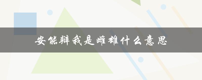 安能辩我是雌雄什么意思（探讨性别认同的复杂性）