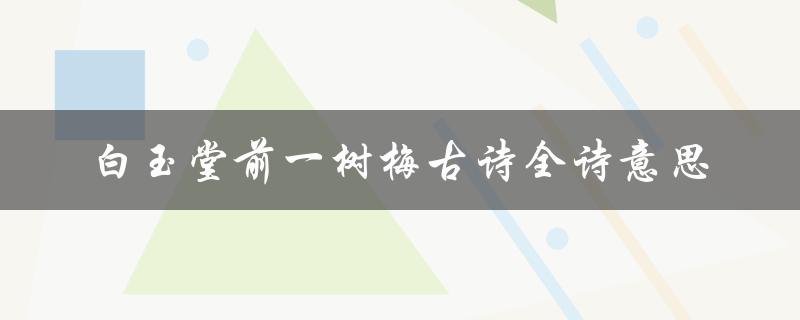 白玉堂前一树梅古诗全诗意思（白玉堂前一树梅是什么）